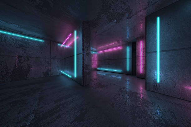 istock Neon and blue neon beams in dark room 1770272122