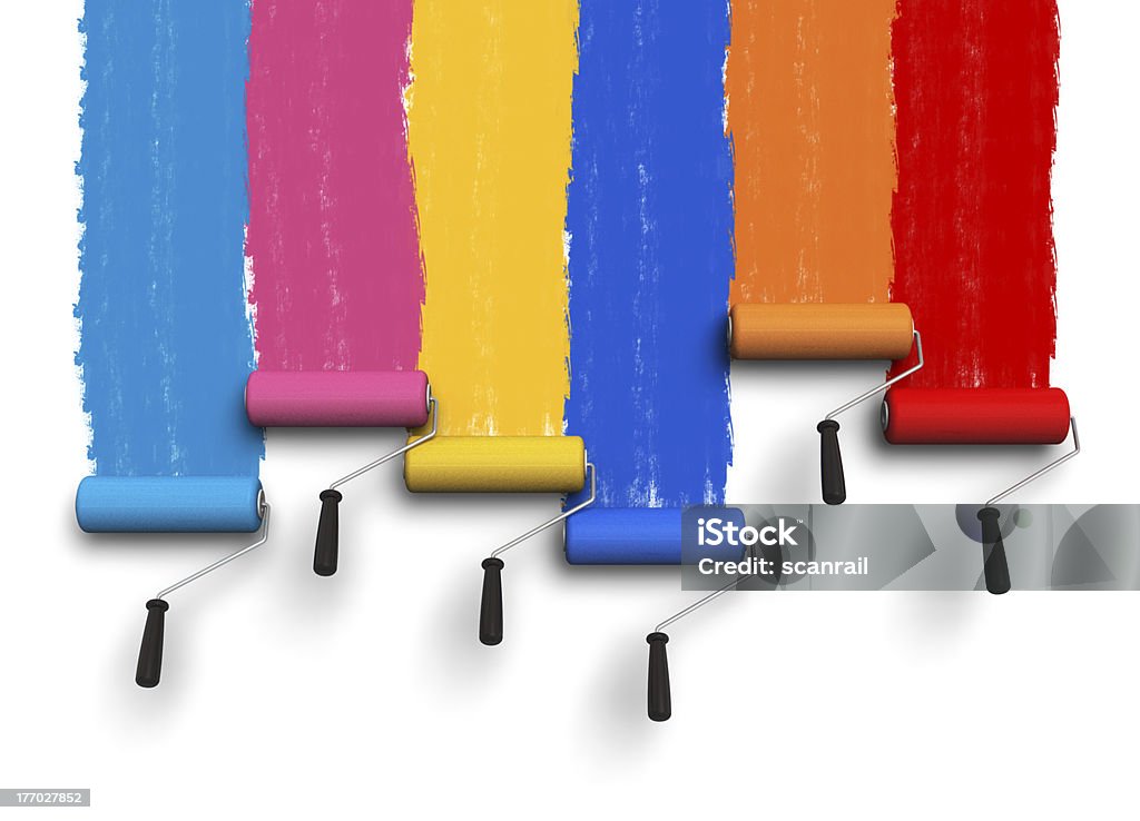Concetto di creatività: Colore, rullo pennello con sentieri di vernice - Foto stock royalty-free di Dipingere