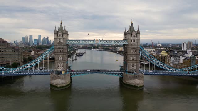 Drone view of Tower Bridge in London, England, United Kingdom