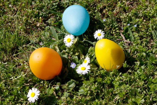 Huevos con sorpresa en el flowery meadow photo