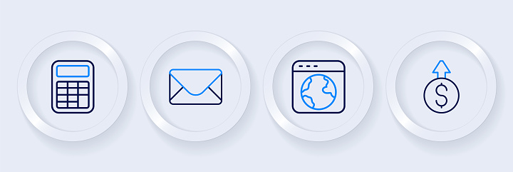 Set line Financial growth dollar Worldwide Mail and e-mail and Calculator icon. Vector.