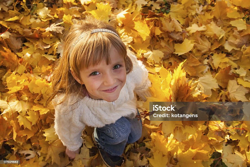 Menina com folhas de outono - Foto de stock de Alegria royalty-free