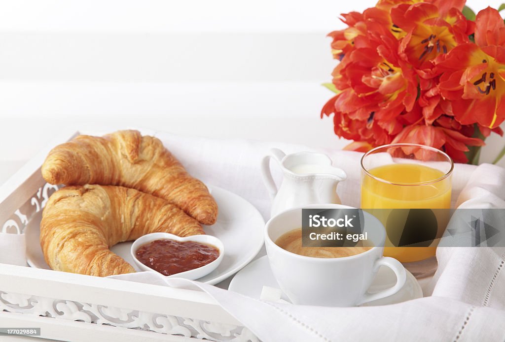 Breakfast "Breakfast with coffee,orange juice and croissant" Baked Pastry Item Stock Photo