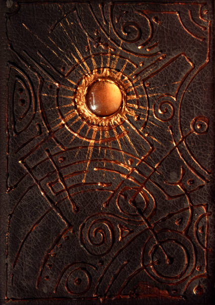 Abstract mystic background with magic elements, fantasy book cover with decorations, esoteric and occult concept, vintage and creative texture