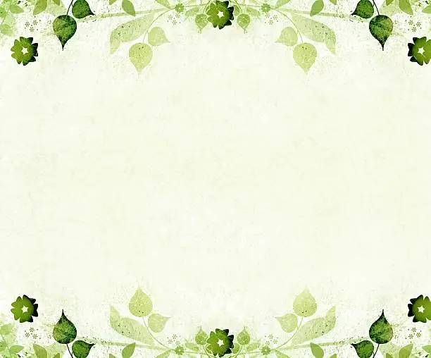 "Green nature and leaves in vintage design with used, old and textured background."