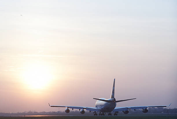 Airplane preparing for take off stock photo