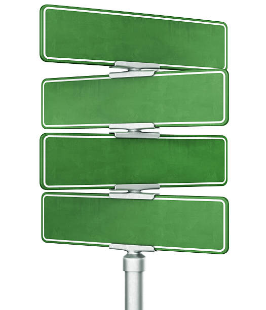 istock Four empty, green street signs on a white background 177033604