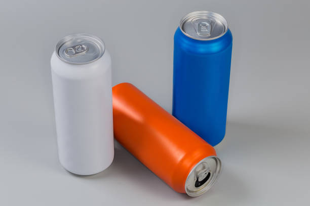 istock Sealed and open varicolored beverage cans on a gray background 1770342259