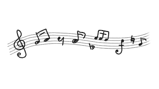 Colorful staff notation, cute musical notes illustration.