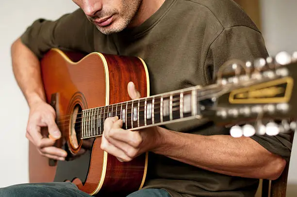 Photo of Playing a 12 string acoustic guitar
