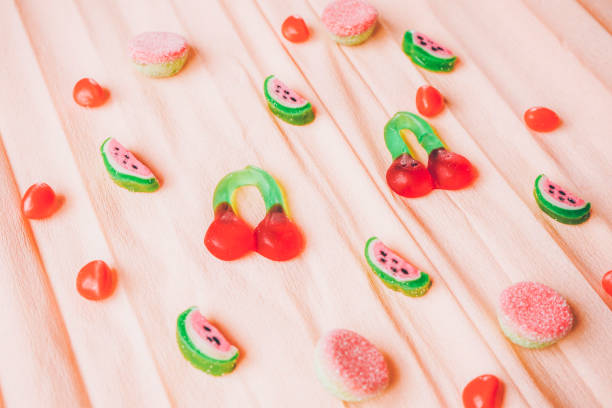 background with summer and youth atmosphere doing with fruit shaped jelly beans