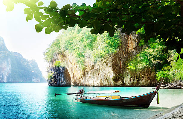 istock long boat on island in Thailand 177035306