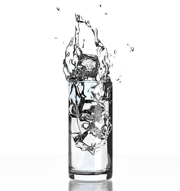 istock 3D Glass Of Water Splashed By Ice Cubes 177035604