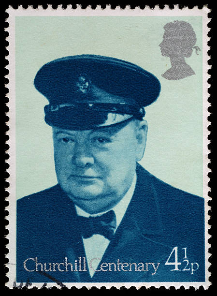 winston churchill briefmarke - postage stamp correspondence postmark macro stock-fotos und bilder