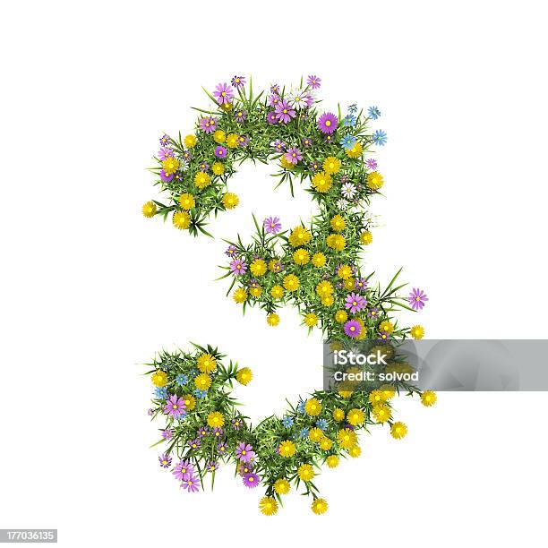 Número 3 Flor Alfabeto Aislado En Blanco Foto de stock y más banco de imágenes de Amarillo - Color - Amarillo - Color, Blanco - Color, Buqué