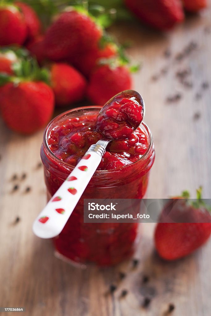 Jam "Strawberry and black pepper jam, selective focus" Strawberry Stock Photo