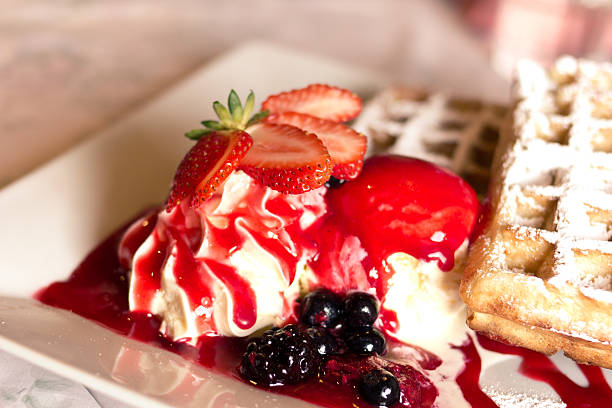 istock Belgian waffle with strawberry ice cream 177038325