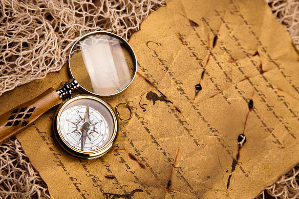 istock Old style compass and paper background 177039120