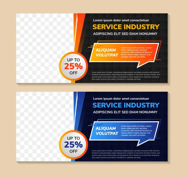 Vector illustration of abstract horizontal modern banner design template with example of headline is service industry.