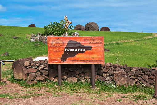 Easter Island, Chile - 28 Dec 2019: Puna a pau mine on Rapa Nui, Easter Island, Chile