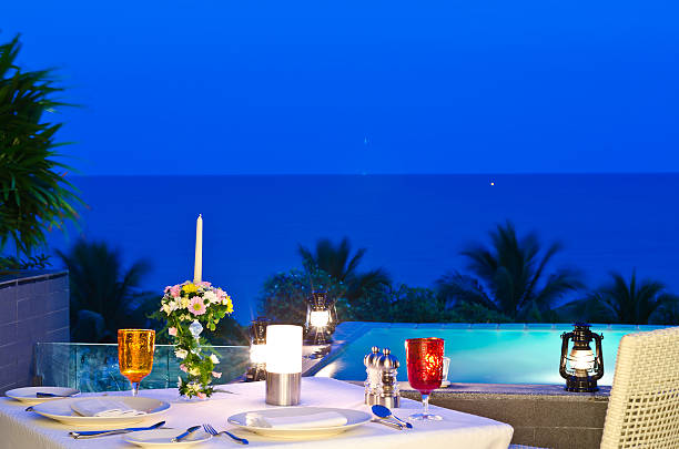 istock romantic dinner with hot tob in twilight 177040242