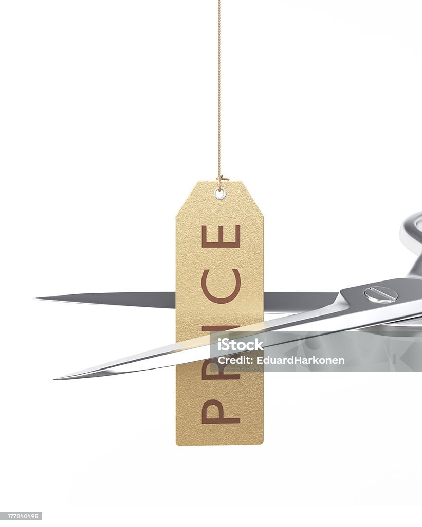 Sales concept Scissors cutting string on a price tag. Clipping paths Cutting Stock Photo