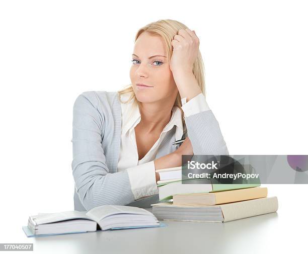 Beautiful Student Girl Doing Homework Stock Photo - Download Image Now - Adult, Beautiful People, Beautiful Woman