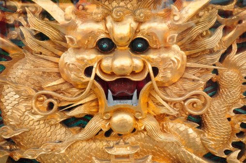 Golden Dragon with fierce face