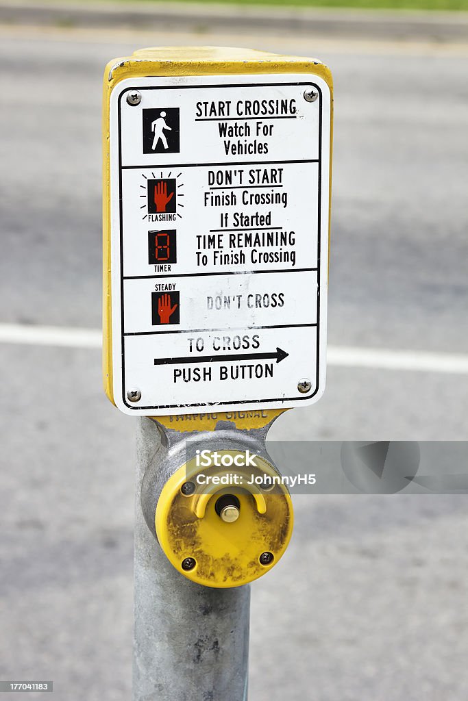 Crosswalk Button Crosswalk button with illustrations and explaining what each symbols means. Advice Stock Photo