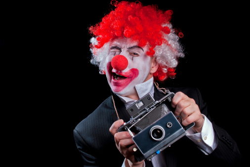Instant Camera Clown Stock Photo - Download Image Now - Adult, Black  Background, Camera - Photographic Equipment - iStock