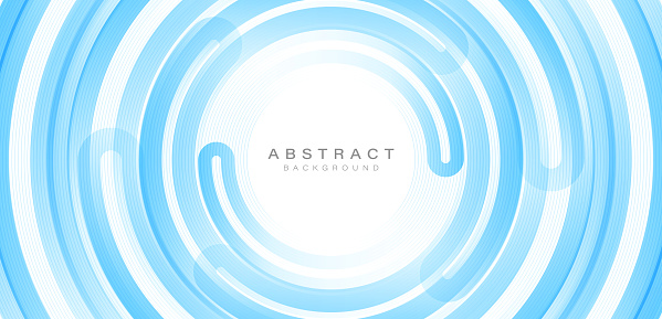 Abstract white and blue gradient geometric background. Swirl circle. Circular motion lines. Modern graphic design elements. Futuristic concept. Suit for banner, brochure, poster, cover, website, flyer