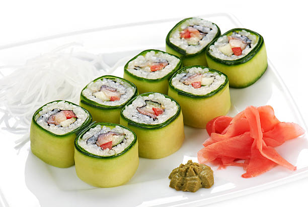 Japanese sushi rolls stock photo