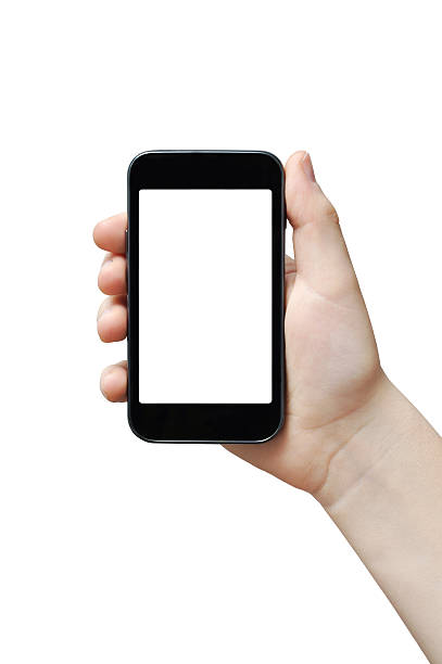 Smartphone in right hand stock photo