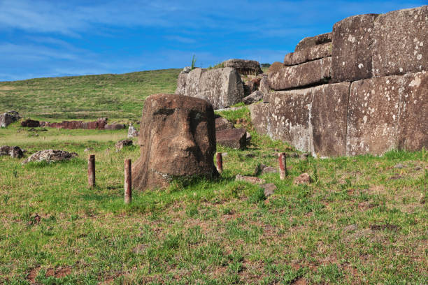 Rapa Nui. The statue Moai in Ahu Vinapu on Easter Island, Chile