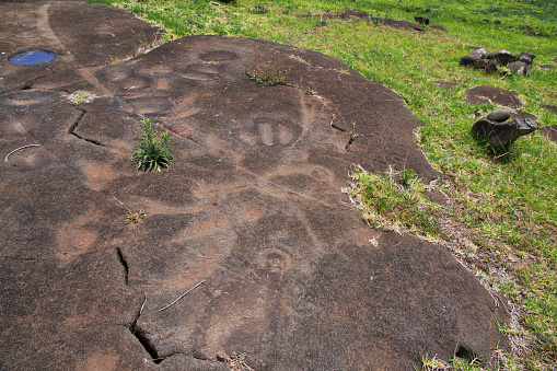 Rapa Nui. Petroglyphs on Easter Island, Chile, South America