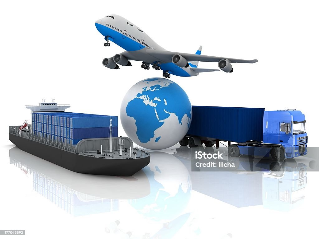 types of transport types of transport of transporting are loads. Three Dimensional Stock Photo