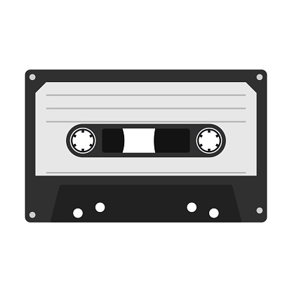 Compact Cassette isolated on white background, Musicassette in flat style, Cassette tape icon, Vector illustration.