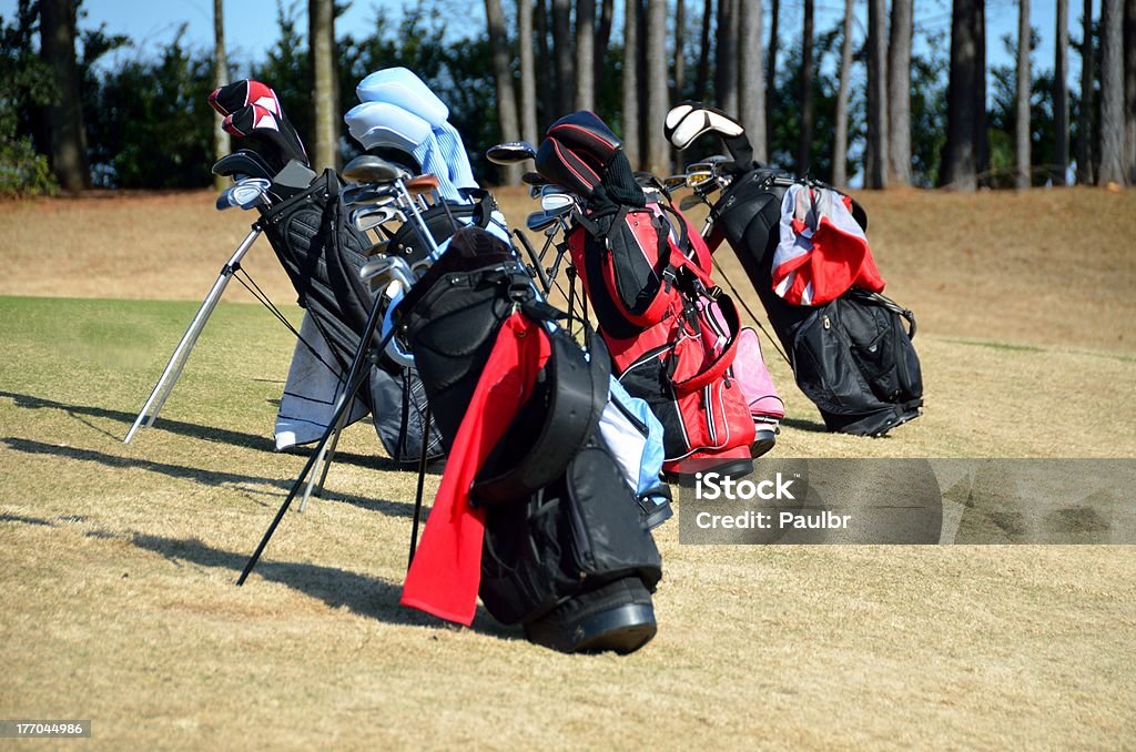 Golf Bags and Clubs Golf bags and clubs at local golf course in Georgia. Ready to play some golf. Golf Bag Stock Photo