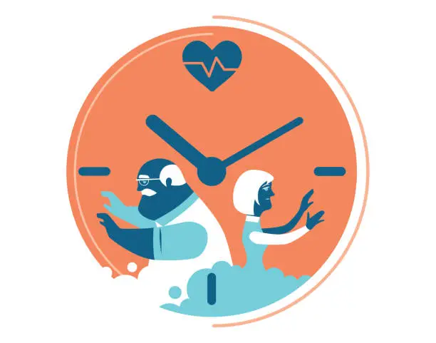 Vector illustration of senior couple searching with clock