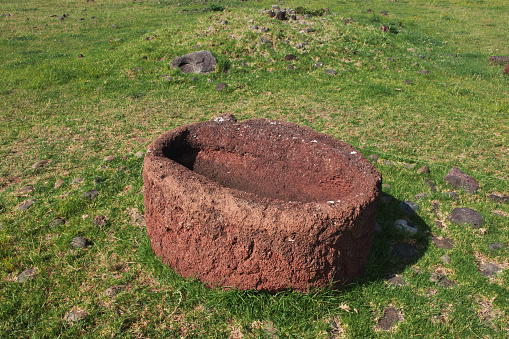 Rapa Nui, Ahu Vinapu park on Easter Island, Chile