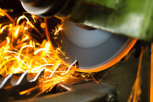 istock Wood cutting machine during the blade sharpening and sparks 177046417