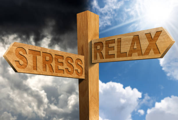 istock Two Wooden Directional Signs with Text Stress and Relax 1770464811