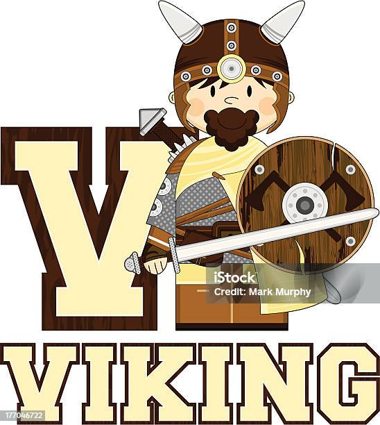 Engraçado Guerreiro Viking Aprendizagem Latina V - Arte vetorial de stock e mais imagens de Adulto - Adulto, Alfabeto, Aprender