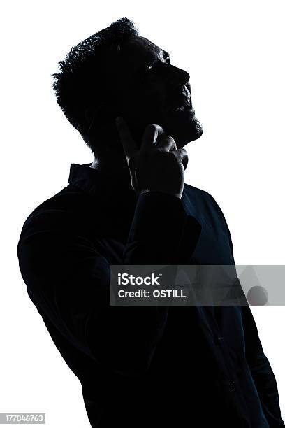 Silhouette Mann Porträt Glücklich Telefon Stockfoto und mehr Bilder von Kontur - Kontur, Geschäftsleute, Profil