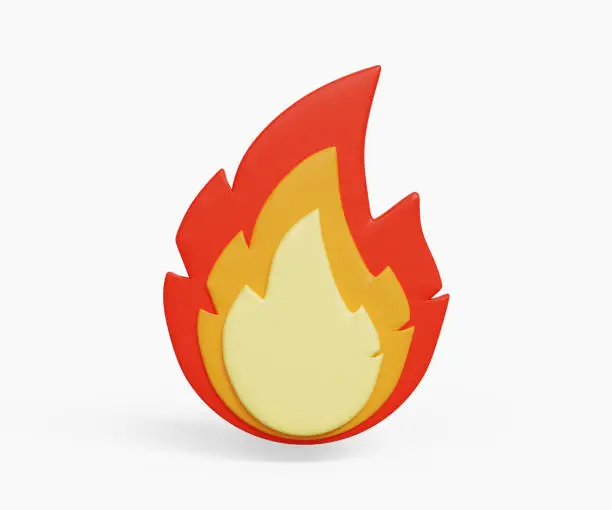 Photo of 3D fire icon. Fire flame, bonefire, flame heat or spicy food symbol. 3d illustration