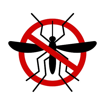 Mosquito warning prohibited sign. Stop and control mosquito. Anti mosquitoes, insect control vector symbol. Vector illustration.