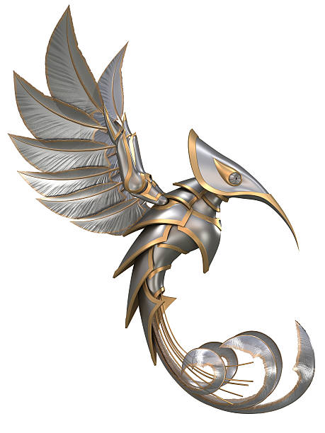 Bird made of steel elements from a knights outfit