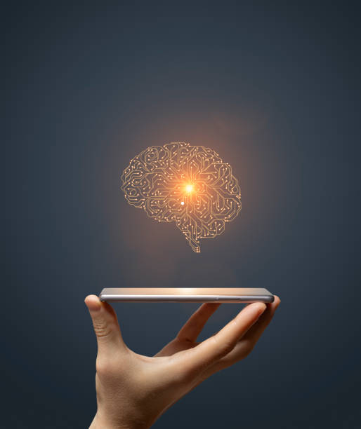 Artificial intelligence circuit board brain symbol on smartphone