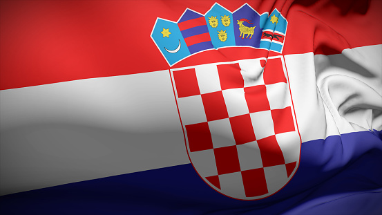 3d illustration flag of Croatia. Close up waving flag of Croatia.