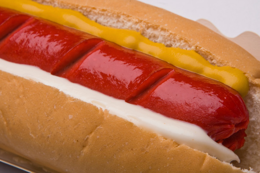 hot dog sandwich with mayonnaise and mustar